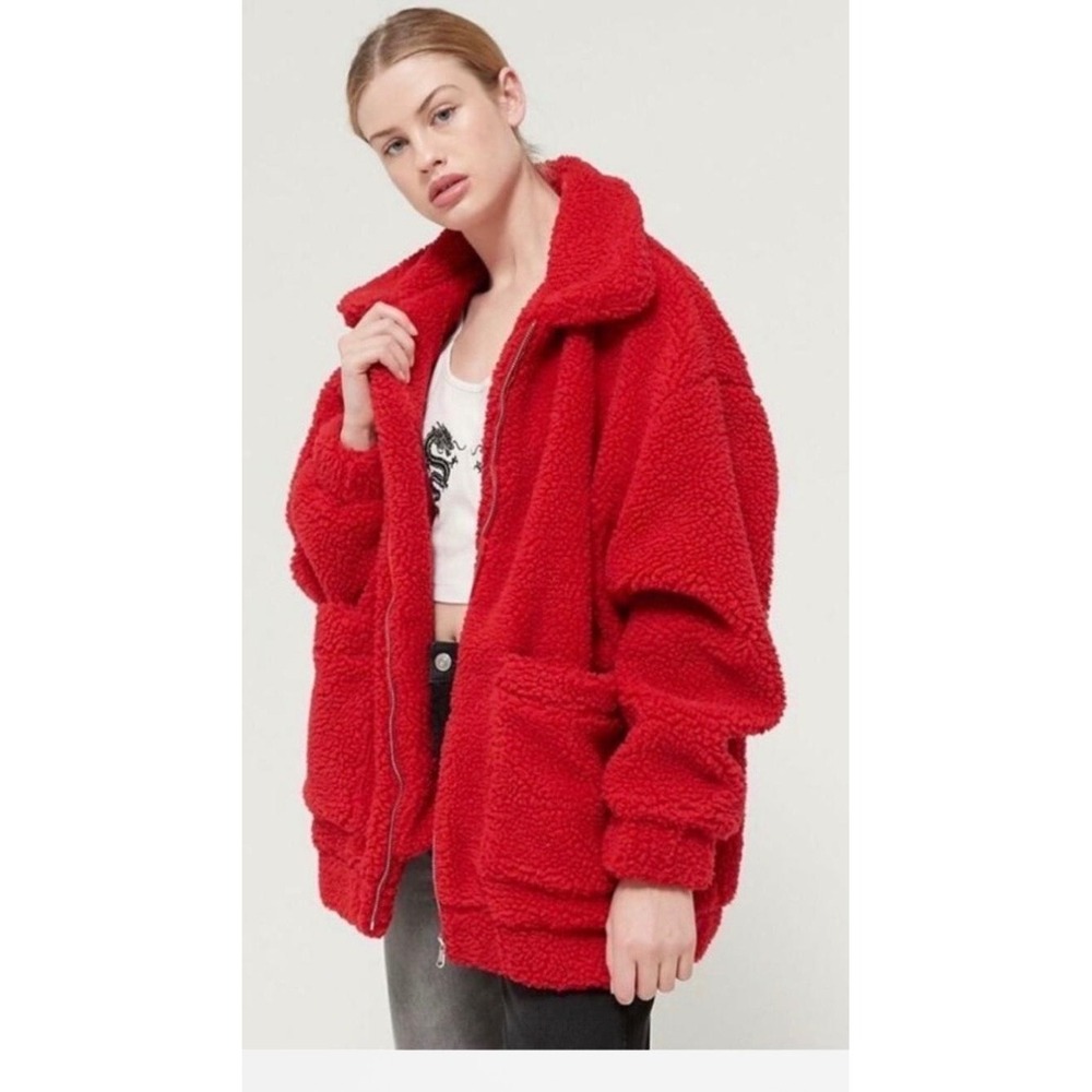 I.AM.GIA Pixie Coat Red Faux Shearling Teddy Oversized Zip Up Jacket Small